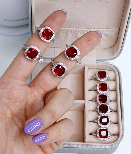 Red square gemstone ring for girls