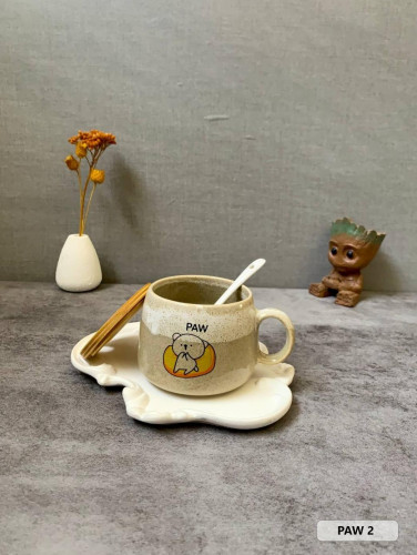 Fancy ceramic mug with wooden lid and spoon - an attractive gift