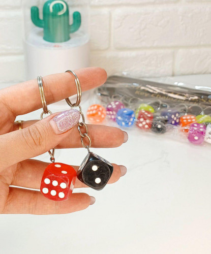 Fancy colored dice keychain | Double transparent keychain