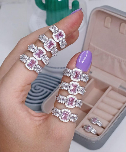 Pink square gemstone ring for girls