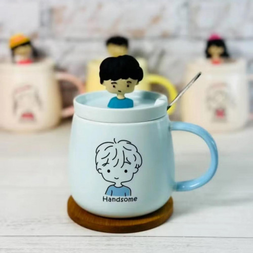 Fantasy Cartoon Ceramic Mug with Lid and Spoon 