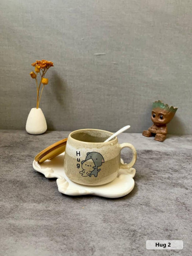 Fancy ceramic mug with wooden lid and spoon - an attractive gift