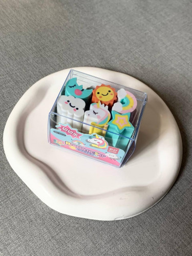 Fancy erasers with sun, cloud and rainbow designs