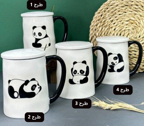 Large Panda Design Mug with Lid and Spoon 350ml