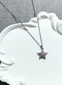 گردنبند دخترونه طرح ستاره با نگین صورتی
