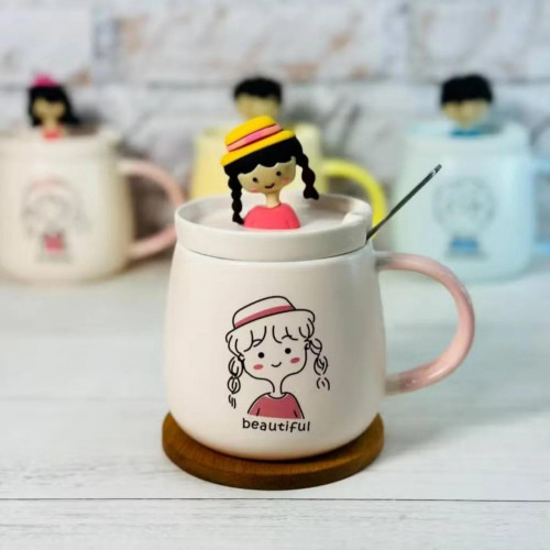 Fantasy Cartoon Ceramic Mug with Lid and Spoon 