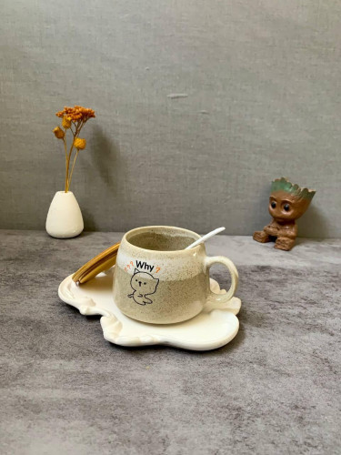 Fancy ceramic mug with wooden lid and spoon - an attractive gift