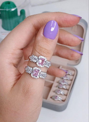 Pink square gemstone ring for girls