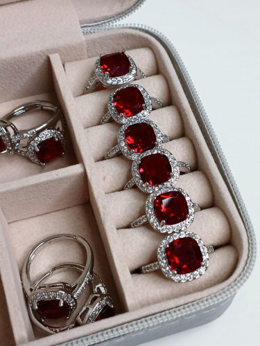Red square gemstone ring for girls