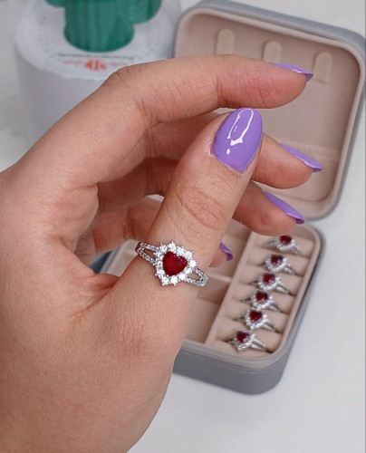 Red Gemstone Heart Girls' Ring