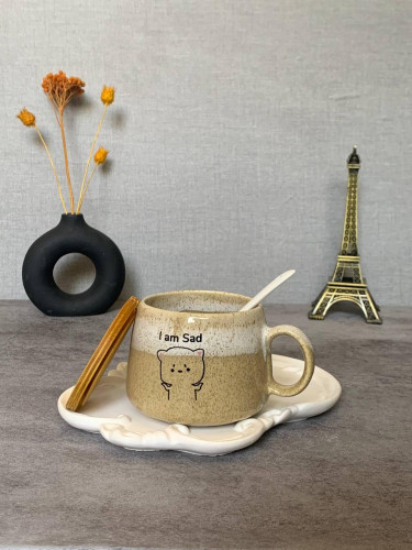 Fancy ceramic mug with wooden lid and spoon - an attractive gift