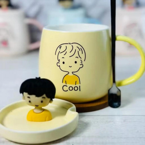 Fantasy Cartoon Ceramic Mug with Lid and Spoon 