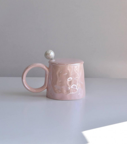 Luxury glossy ceramic mug set with lid and spoon