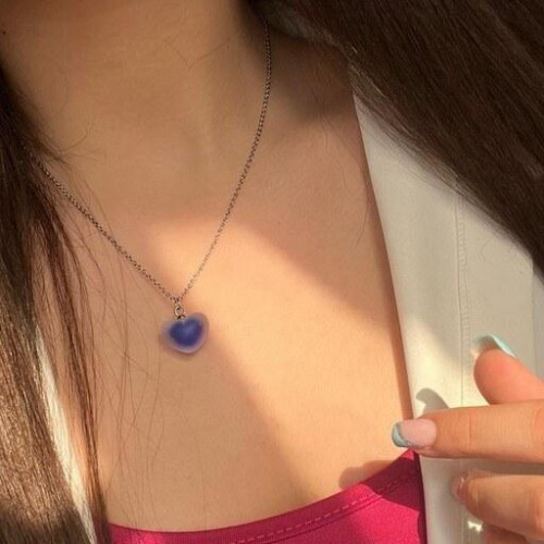Pastel matte heart necklace with steel chain