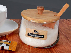 ظرف شکر درب دار شیشه‌ای Deniz