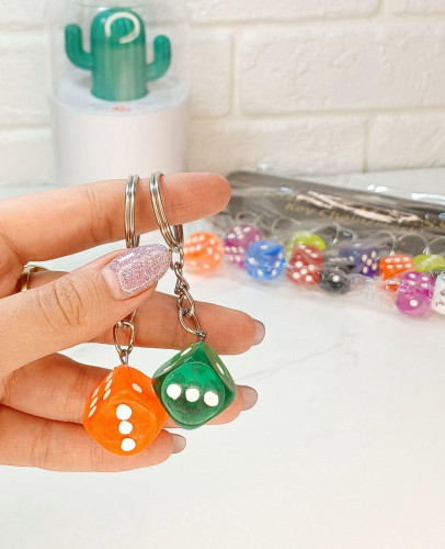 Fancy colored dice keychain | Double transparent keychain