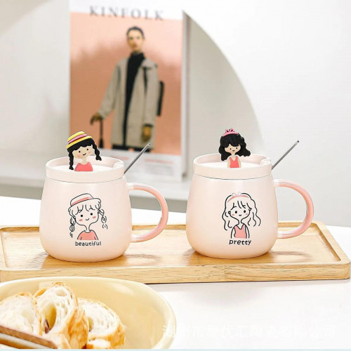 Fantasy Cartoon Ceramic Mug with Lid and Spoon 