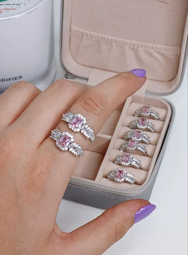 Pink square gemstone ring for girls