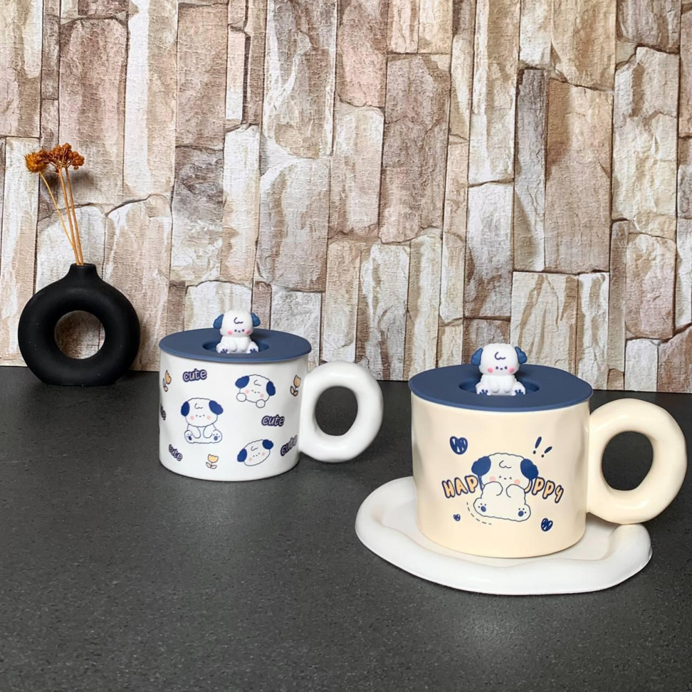 ست ماگ فانتزی طرح سگ بامزه همراه درب و عروسک | مناسب هدیه و دکوراسیون