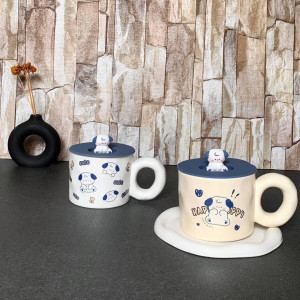 ست ماگ فانتزی طرح سگ بامزه همراه درب و عروسک | مناسب هدیه و دکوراسیون