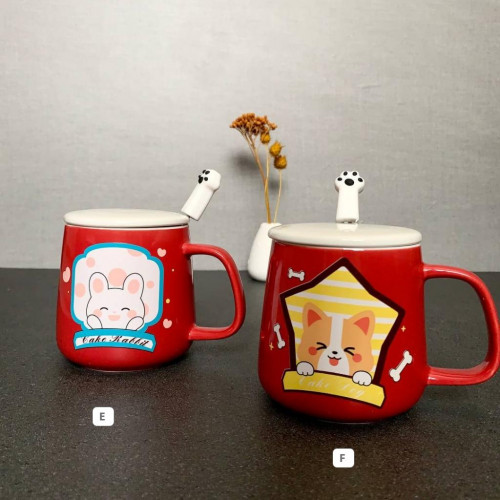 Colorful Animal Design Ceramic Mug with Lid