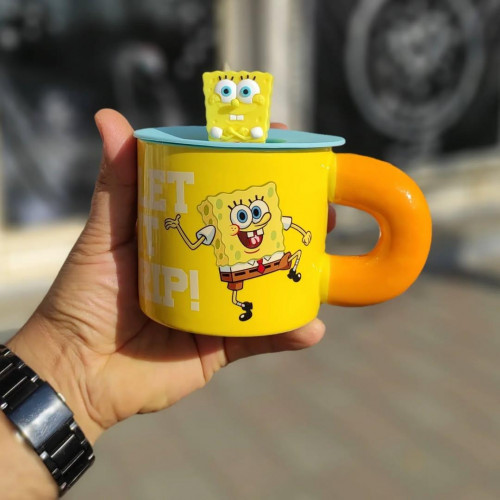 Silicone lid mug with SpongeBob and Patrick fantasy design