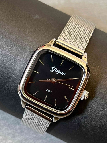 ساعت مچی دحترونه مربعی بند حصیری استیل کد 2421-bl