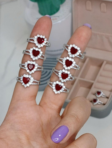 Red Gemstone Heart Girls' Ring