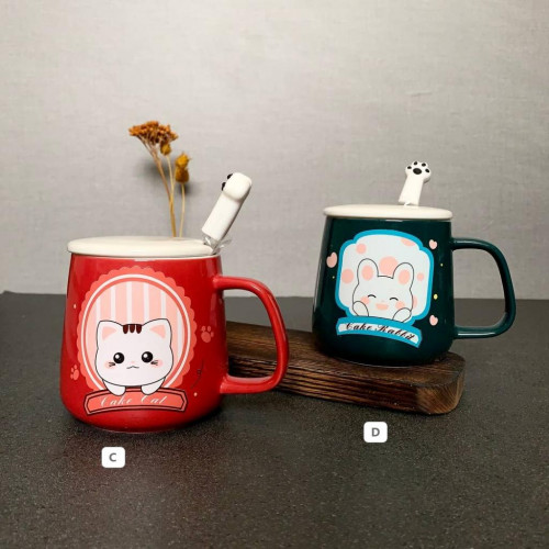 Colorful Animal Design Ceramic Mug with Lid