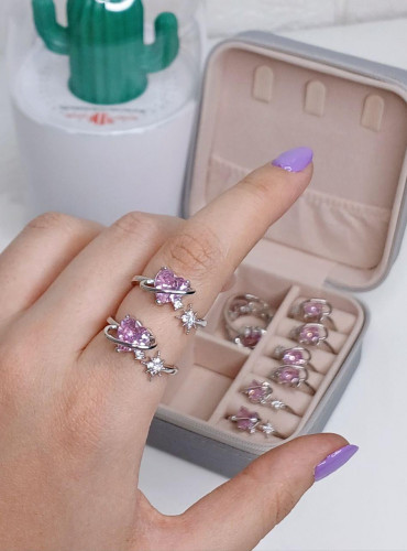 Pink Gemstone Heart Planet Girl's Ring