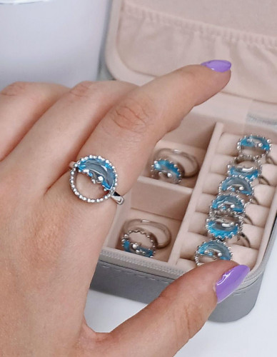 Blue Gem Dolphin Girl's Ring