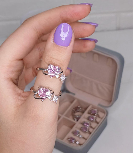 Pink Gemstone Heart Planet Girl's Ring