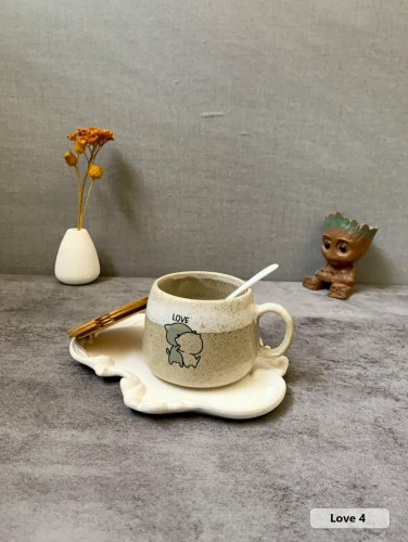 Fancy ceramic mug with wooden lid and spoon - an attractive gift