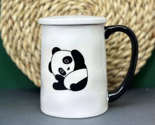 Large Panda Design Mug with Lid and Spoon 350ml
