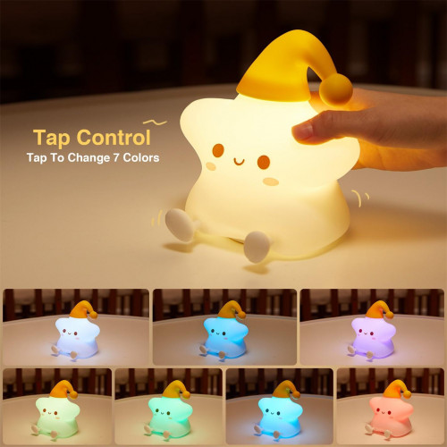 Star design silicone night light with RGB color changing capability