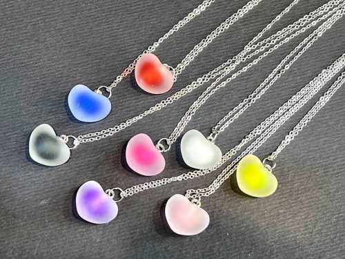 Pastel matte heart necklace with steel chain