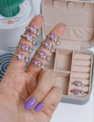 Pink Gemstone Heart Planet Girl's Ring