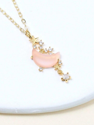 Pink moon girl necklace