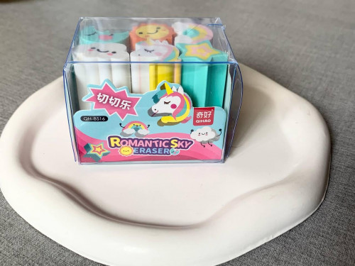 Fancy erasers with sun, cloud and rainbow designs